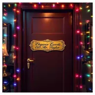 A ritzy office door prominently featuring the inscription "Elegance Escorts CEO Mr
