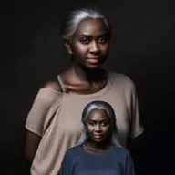 HD IMAGE create the girl image distance from the old WOMAN AND BLEND THE BACKGROUND