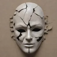 Illustrate an emotionally charged, cracked mask symbolizing the fragility of human facades hiding turmoil within.