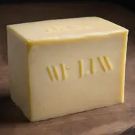 A cartoonishly exaggerated block of butter with the words 'Mr Lix' humorously engraved into it