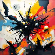 An abstract painting exploring the duality of freedom and the darker side of human nature, represented without using images of people