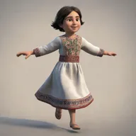 An animated depiction of a young Armenian girl with traditional clothing and short hair, viewed from behind, running swiftly.