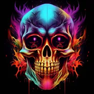 A brightly colored, vertical image depicting an intimidating skull, symbolic of ominous black magic.