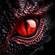 A captivating close-up of a dragon's eye, featuring a vibrant red iris that dominates the center, radiating intensity and power