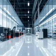 Design a modern and sophisticated scene centered around lithium-ion technologies and biotechnology, incorporating a manufacturing aspect without any workers present