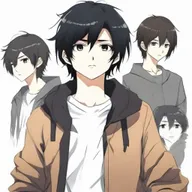 Anime-style 16/17 year old boy with black hair