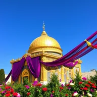 The splendid Gold Jewish Jerusalem Temple, adorned with luxurious purple and scarlet drapery that flows gracefully around its structure