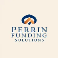 A classic and sophisticated logo for 'Perrin Funding Solutions', featuring a blend of text and an abstract symbol