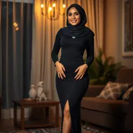 A stunning full-body portrait of a 33-year-old Arab woman with Indonesian features, showcasing her slim body, beautiful fair skin, and lovely face