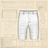 A high-quality, detailed image featuring separate digital art patterns for constructing shorts