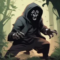 A mysterious figure, shrouded by a black mask and a hoodie, fiercely fighting off adversaries with metal lion-claw gloves. His roar echoes, resonating with the might of a jungle king.