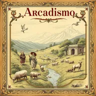 An elaborate vintage book cover that embodies all elements of Arcadismo