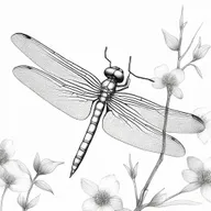 This is a high-quality, black and white pencil sketch of a dragonfly, positioned differently