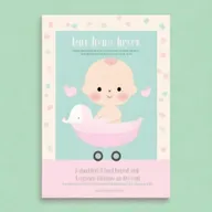 This is a delightful digital art image, styled as a movie poster, announcing the arrival of a new baby in English