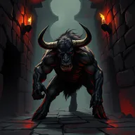 A dark and eerie illustration of a Minotaur in the Dungeons & Dragons style