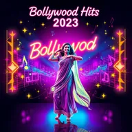 A stunning poster for Bollywood hit songs featuring mesmerizing neon graphics