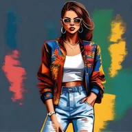 A high-quality digital art image of a stylish young woman dressed in a trendy outfit