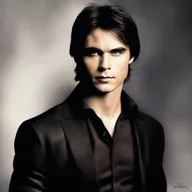 A highly detailed digital art representation of Damon Salvatore, the charismatic vampire from 'The Vampire Diaries'
