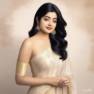 This is a high-quality digital art image of Rashmika, a popular Indian actress, turned slightly to allow a tasteful view of her figure