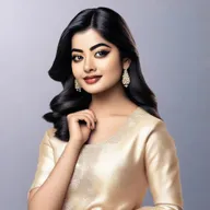 This is a high-quality digital art image of Rashmika, a popular Indian actress, turned slightly to allow a tasteful view of her figure