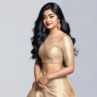 This is a high-quality digital art image of Rashmika, a popular Indian actress, turned slightly to allow a tasteful view of her figure