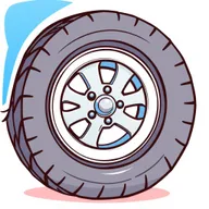 A cartoon drawing of a car wheel, featuring a playful and exaggerated design