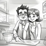 Redraw the humorous scene with cartoon characters in a comic situation, this time using a pencil sketch art style.