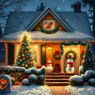 A charming Christmas house, beautifully decorated for the holidays