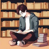 This digital art image captures a melancholic scene in a library