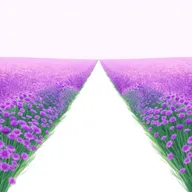 An enchanting illustration of a flower field primarily filled with vibrant purple flowers, devoid of any green grass on either side