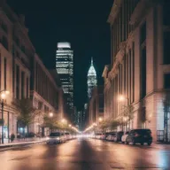 Generate a close-up image of a nighttime cityscape background from a ground view