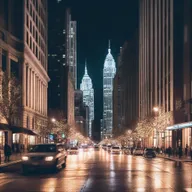Generate a close-up image of a nighttime cityscape background from a ground view