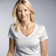 Create a 4K photo-realistic image of an attractive Swedish woman, slightly turned to the left, opening her shirt.