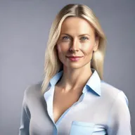 Create a 4K photo-realistic image of an attractive Swedish woman, slightly turned to the left, opening her shirt.
