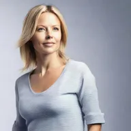 Generate a 4K photo-realistic image of an attractive Swedish woman turning to the left with her shirt open.