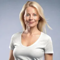 Generate a 4K photo-realistic image of an attractive Swedish woman turning to the left with her shirt open.