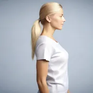 Generate a medium shot, 4K photo-realistic image of an attractive Swedish woman in side profile, opening her shirt.