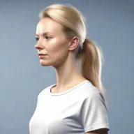 Generate a medium shot 4k photo-realistic image of an attractive Swedish woman's side profile with her shirt open.