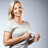 Generate a 4K photo-realistic image of an attractive Swedish woman opening her shirt from a side profile.