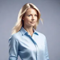Generate a 4K photo-realistic image of an attractive Swedish woman, shot from a side profile, opening her button-down shirt.