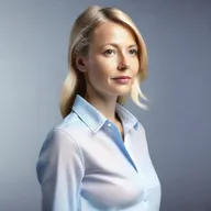 Create a 4K photo-realistic image of an attractive Swedish woman, shot from a side profile, with an open button-down shirt.