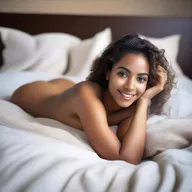Create a tasteful and non-explicit image of a light brown-skinned girl lying in bed