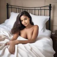 Create a tasteful and non-explicit image of a light brown-skinned girl lying in bed