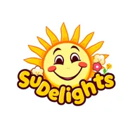 A cheerful logo design featuring a smiling sun, evoking feelings of warmth, joy, and positivity associated with Sunny Delights' products