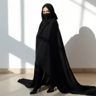 A woman dressed in a traditional black chador that covers her head and body